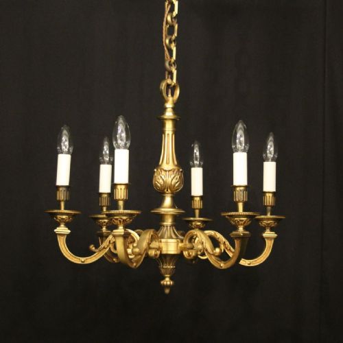 french gilded bronze 6 light chandelier - CATEGORY: ANTIQUE LIGHTING - DATED 1930