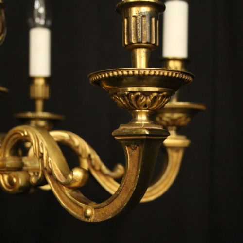 FRENCH GILDED BRONZE 6 LIGHT CHANDELIER - ADDITIONAL PHOTO 3