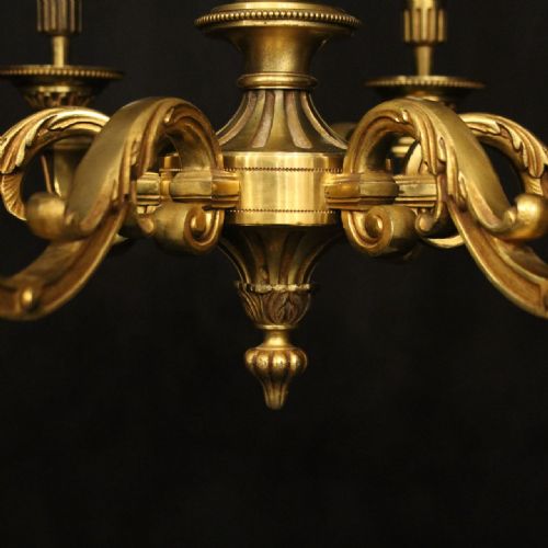 FRENCH GILDED BRONZE 6 LIGHT CHANDELIER - ADDITIONAL PHOTO 4