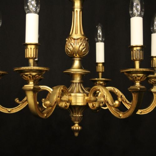 FRENCH GILDED BRONZE 6 LIGHT CHANDELIER - ADDITIONAL PHOTO 5