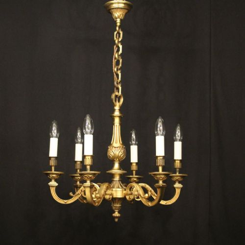 FRENCH GILDED BRONZE 6 LIGHT CHANDELIER - ADDITIONAL PHOTO 8