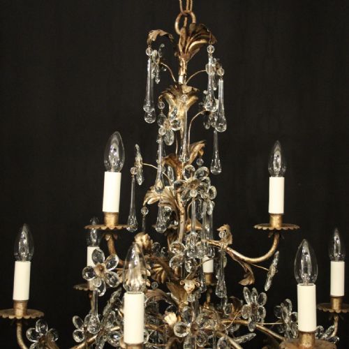 ITALIAN SILVER GILDED FLORENTINE 9 LIGHT CHANDELIER - ADDITIONAL PHOTO 6