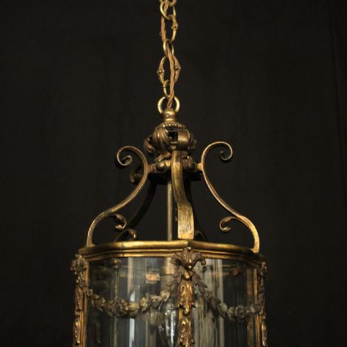 FRENCH GILDED BRONZE ANTIQUE HALL LANTERN - ADDITIONAL PHOTO 1