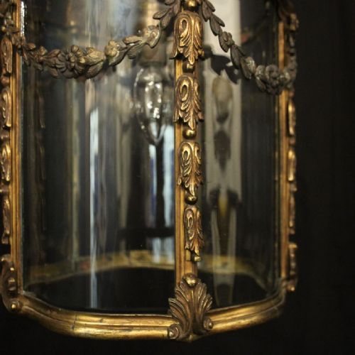 FRENCH GILDED BRONZE ANTIQUE HALL LANTERN - ADDITIONAL PHOTO 2