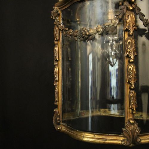 FRENCH GILDED BRONZE ANTIQUE HALL LANTERN - ADDITIONAL PHOTO 3