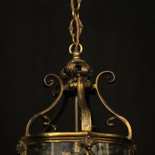 FRENCH GILDED BRONZE ANTIQUE HALL LANTERN - ADDITIONAL PHOTO 5