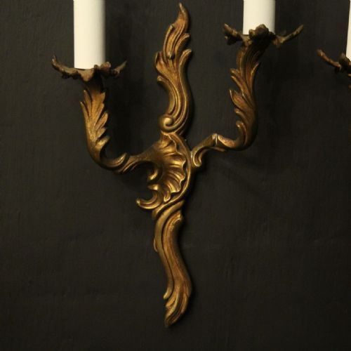 FRENCH PAIR OF GILDED BRASS ANTIQUE WALL LIGHTS - ADDITIONAL PHOTO 1
