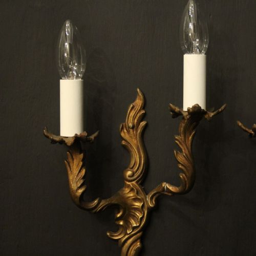 FRENCH PAIR OF GILDED BRASS ANTIQUE WALL LIGHTS - ADDITIONAL PHOTO 2