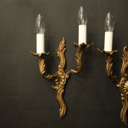 FRENCH PAIR OF GILDED BRASS ANTIQUE WALL LIGHTS - ADDITIONAL PHOTO 3