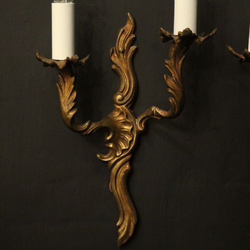 FRENCH PAIR OF GILDED BRASS ANTIQUE WALL LIGHTS - ADDITIONAL PHOTO 4