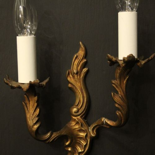 FRENCH PAIR OF GILDED BRASS ANTIQUE WALL LIGHTS - ADDITIONAL PHOTO 5