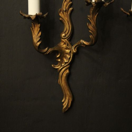 FRENCH PAIR OF GILDED BRASS ANTIQUE WALL LIGHTS - ADDITIONAL PHOTO 7