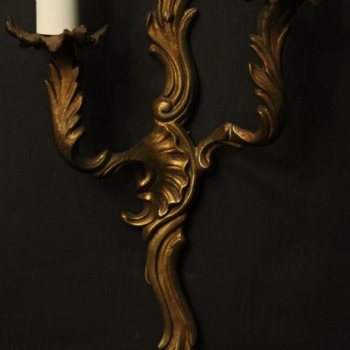 FRENCH PAIR OF GILDED BRASS ANTIQUE WALL LIGHTS - ADDITIONAL PHOTO 8