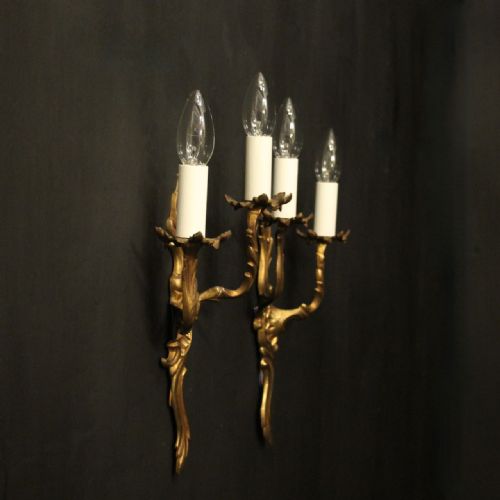 FRENCH PAIR OF GILDED BRASS ANTIQUE WALL LIGHTS - ADDITIONAL PHOTO 9