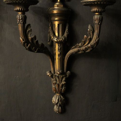 FRENCH SET OF 4 GILDED BRONZE ANTIQUE WALL SCONCES - ADDITIONAL PHOTO 2