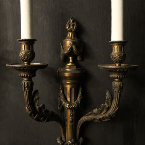 FRENCH SET OF 4 GILDED BRONZE ANTIQUE WALL SCONCES - ADDITIONAL PHOTO 3
