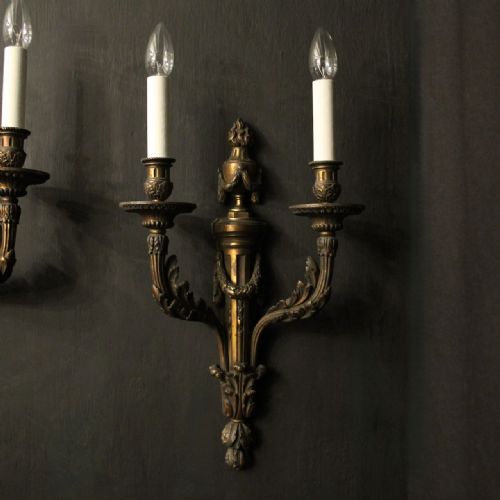 FRENCH SET OF 4 GILDED BRONZE ANTIQUE WALL SCONCES - ADDITIONAL PHOTO 4