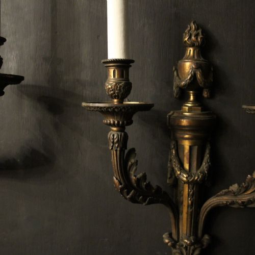 FRENCH SET OF 4 GILDED BRONZE ANTIQUE WALL SCONCES - ADDITIONAL PHOTO 5