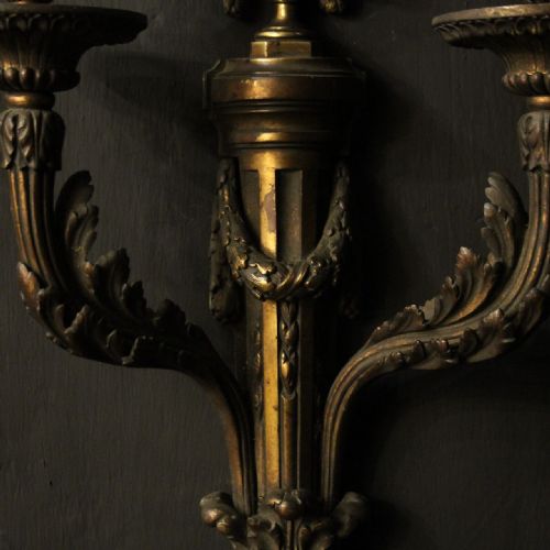 FRENCH SET OF 4 GILDED BRONZE ANTIQUE WALL SCONCES - ADDITIONAL PHOTO 6