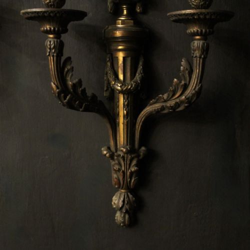 FRENCH SET OF 4 GILDED BRONZE ANTIQUE WALL SCONCES - ADDITIONAL PHOTO 7