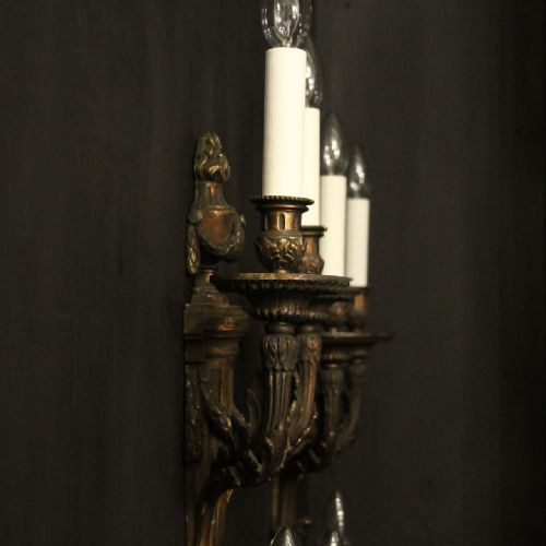 FRENCH SET OF 4 GILDED BRONZE ANTIQUE WALL SCONCES - ADDITIONAL PHOTO 8