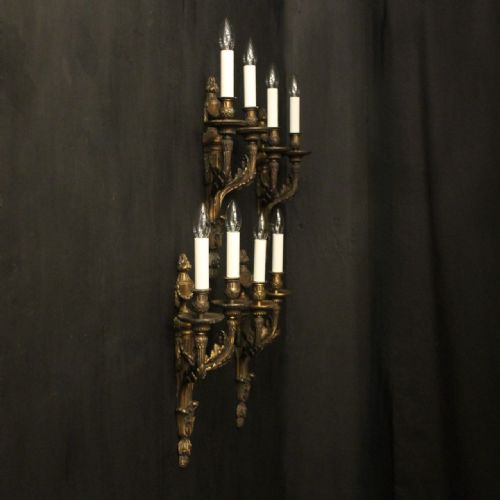 FRENCH SET OF 4 GILDED BRONZE ANTIQUE WALL SCONCES - ADDITIONAL PHOTO 9