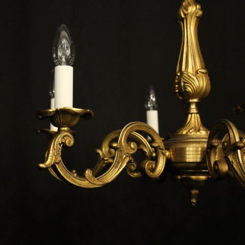 FRENCH PAIR GILDED BRONZE 6 LIGHT CHANDELIERS - ADDITIONAL PHOTO 1