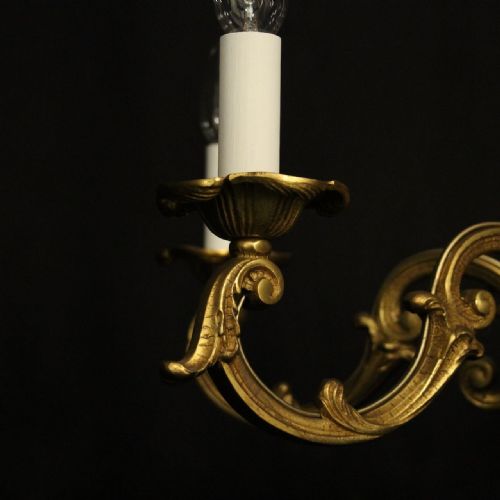 FRENCH PAIR GILDED BRONZE 6 LIGHT CHANDELIERS - ADDITIONAL PHOTO 2