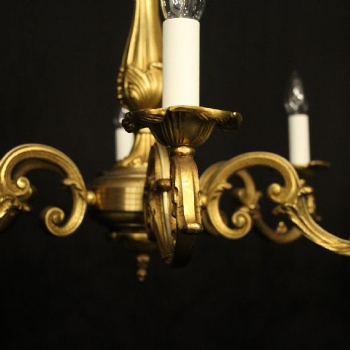 FRENCH PAIR GILDED BRONZE 6 LIGHT CHANDELIERS - ADDITIONAL PHOTO 3