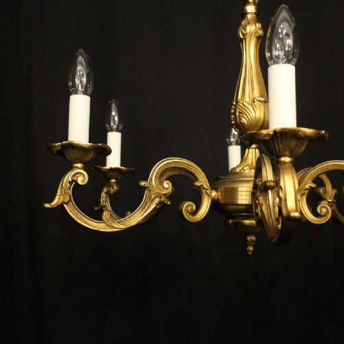 FRENCH PAIR GILDED BRONZE 6 LIGHT CHANDELIERS - ADDITIONAL PHOTO 4
