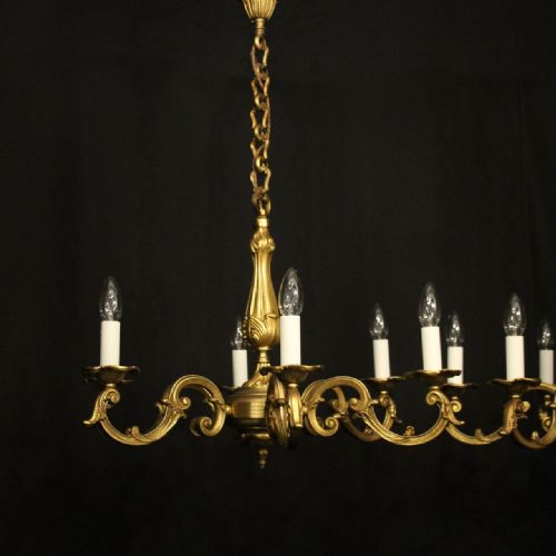 FRENCH PAIR GILDED BRONZE 6 LIGHT CHANDELIERS - ADDITIONAL PHOTO 5