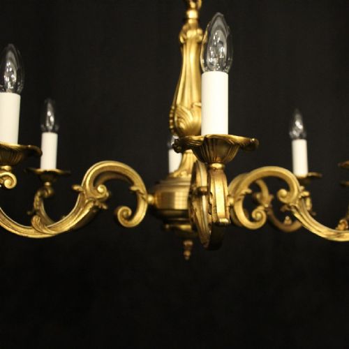 FRENCH PAIR GILDED BRONZE 6 LIGHT CHANDELIERS - ADDITIONAL PHOTO 6