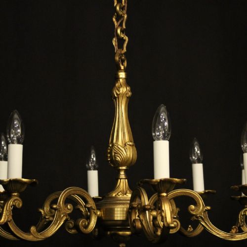 FRENCH PAIR GILDED BRONZE 6 LIGHT CHANDELIERS - ADDITIONAL PHOTO 7