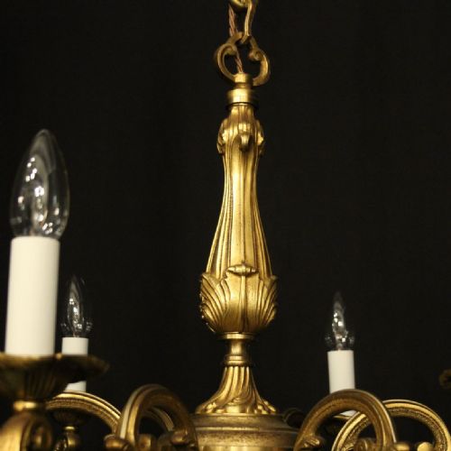 FRENCH PAIR GILDED BRONZE 6 LIGHT CHANDELIERS - ADDITIONAL PHOTO 8