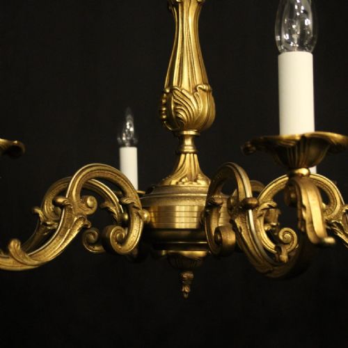 FRENCH PAIR GILDED BRONZE 6 LIGHT CHANDELIERS - ADDITIONAL PHOTO 9
