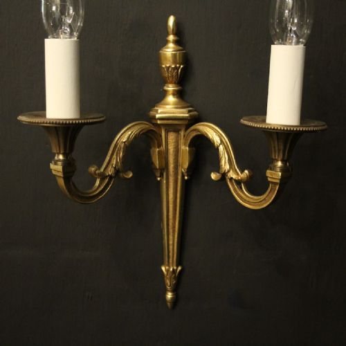 FRENCH PAIR OF GILDED TWIN ARM ANTIQUE WALL LIGHTS - ADDITIONAL PHOTO 2