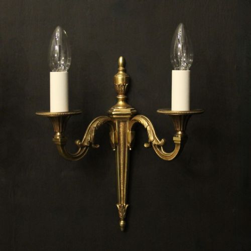 FRENCH PAIR OF GILDED TWIN ARM ANTIQUE WALL LIGHTS - ADDITIONAL PHOTO 3