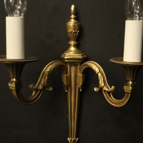FRENCH PAIR OF GILDED TWIN ARM ANTIQUE WALL LIGHTS - ADDITIONAL PHOTO 4