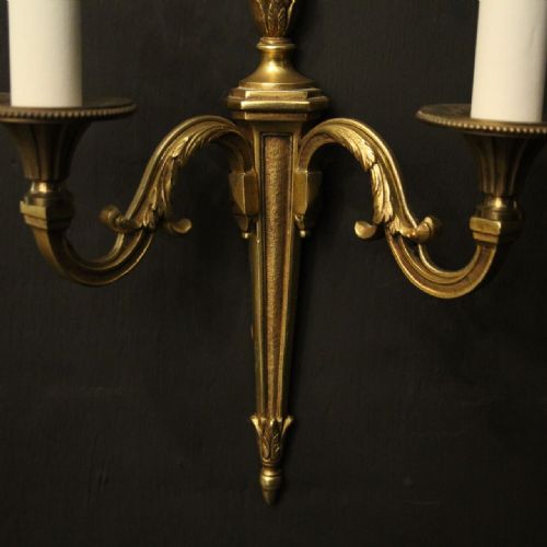 FRENCH PAIR OF GILDED TWIN ARM ANTIQUE WALL LIGHTS - ADDITIONAL PHOTO 8