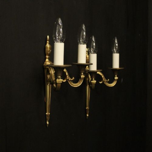 FRENCH PAIR OF GILDED TWIN ARM ANTIQUE WALL LIGHTS - ADDITIONAL PHOTO 9