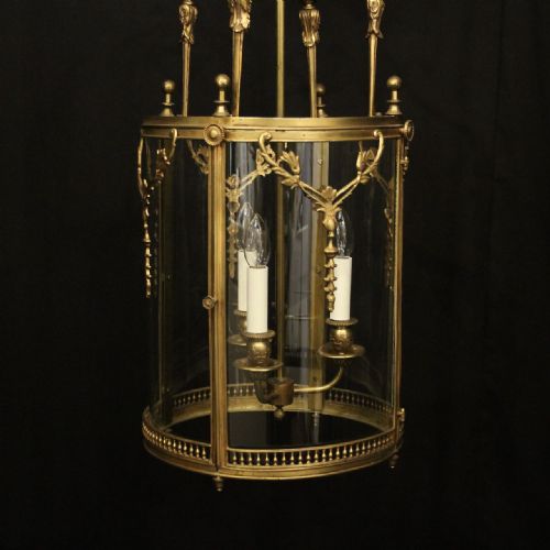 FRENCH GILDED BRASS TRIPLE LIGHT HALL LANTERN - ADDITIONAL PHOTO 1