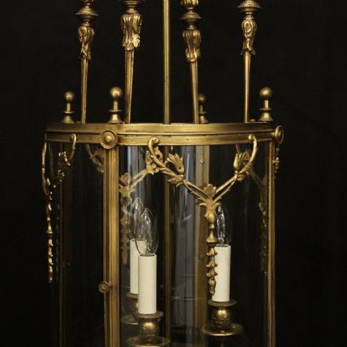 FRENCH GILDED BRASS TRIPLE LIGHT HALL LANTERN - ADDITIONAL PHOTO 2