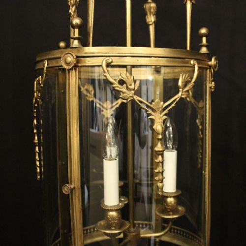 FRENCH GILDED BRASS TRIPLE LIGHT HALL LANTERN - ADDITIONAL PHOTO 3