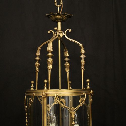 FRENCH GILDED BRASS TRIPLE LIGHT HALL LANTERN - ADDITIONAL PHOTO 5