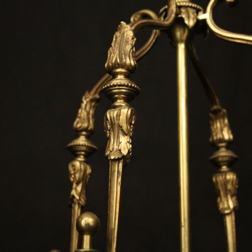 FRENCH GILDED BRASS TRIPLE LIGHT HALL LANTERN - ADDITIONAL PHOTO 6