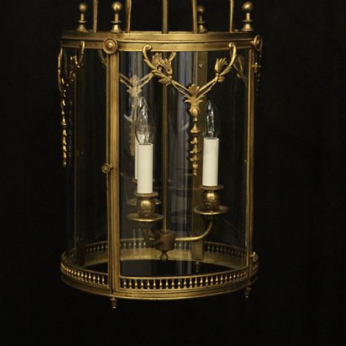 FRENCH GILDED BRASS TRIPLE LIGHT HALL LANTERN - ADDITIONAL PHOTO 7