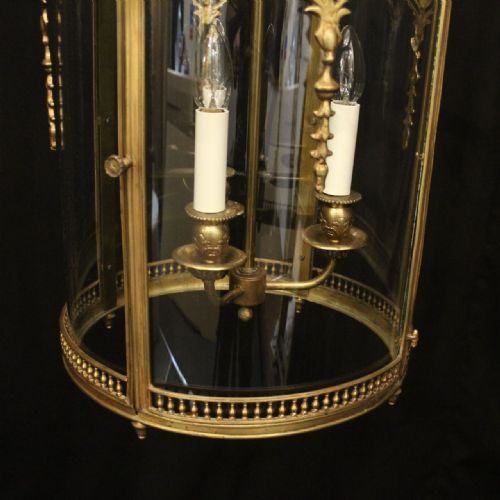 FRENCH GILDED BRASS TRIPLE LIGHT HALL LANTERN - ADDITIONAL PHOTO 8