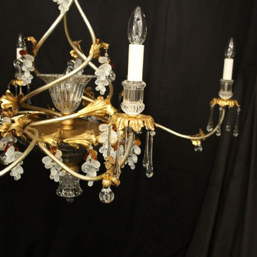 ITALIAN FLORENTINE 7 LIGHT GILT CRYSTAL FLORAL CHANDELIER - ADDITIONAL PHOTO 1