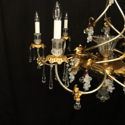 ITALIAN FLORENTINE 7 LIGHT GILT CRYSTAL FLORAL CHANDELIER - ADDITIONAL PHOTO 2