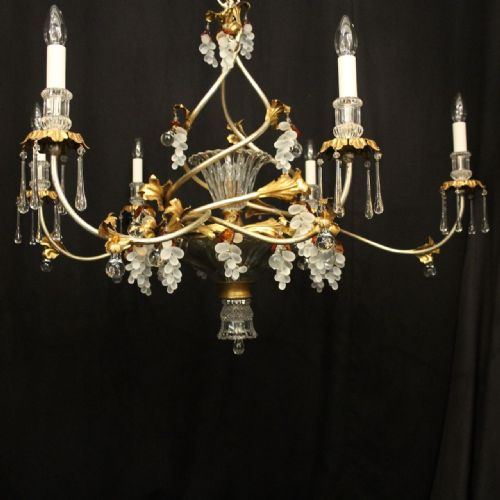 ITALIAN FLORENTINE 7 LIGHT GILT CRYSTAL FLORAL CHANDELIER - ADDITIONAL PHOTO 3